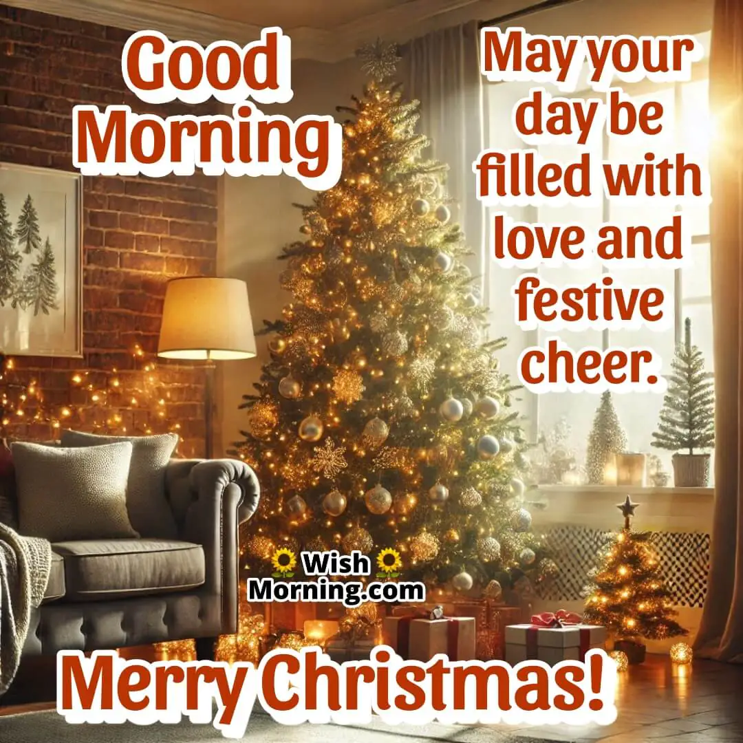 A decorated Christmas tree in a cozy living room, perfect for Christmas morning wishes.