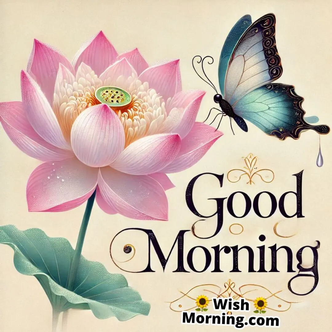 Good Morning With Lotus And Butterfly