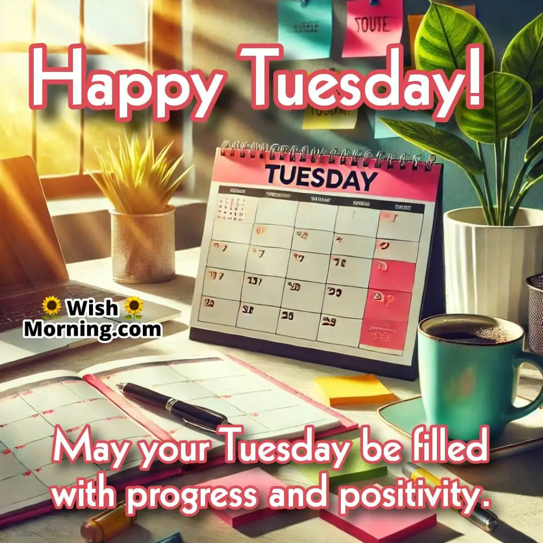A bright office desk with a calendar, coffee, and sunlight, symbolizing progress and positivity.