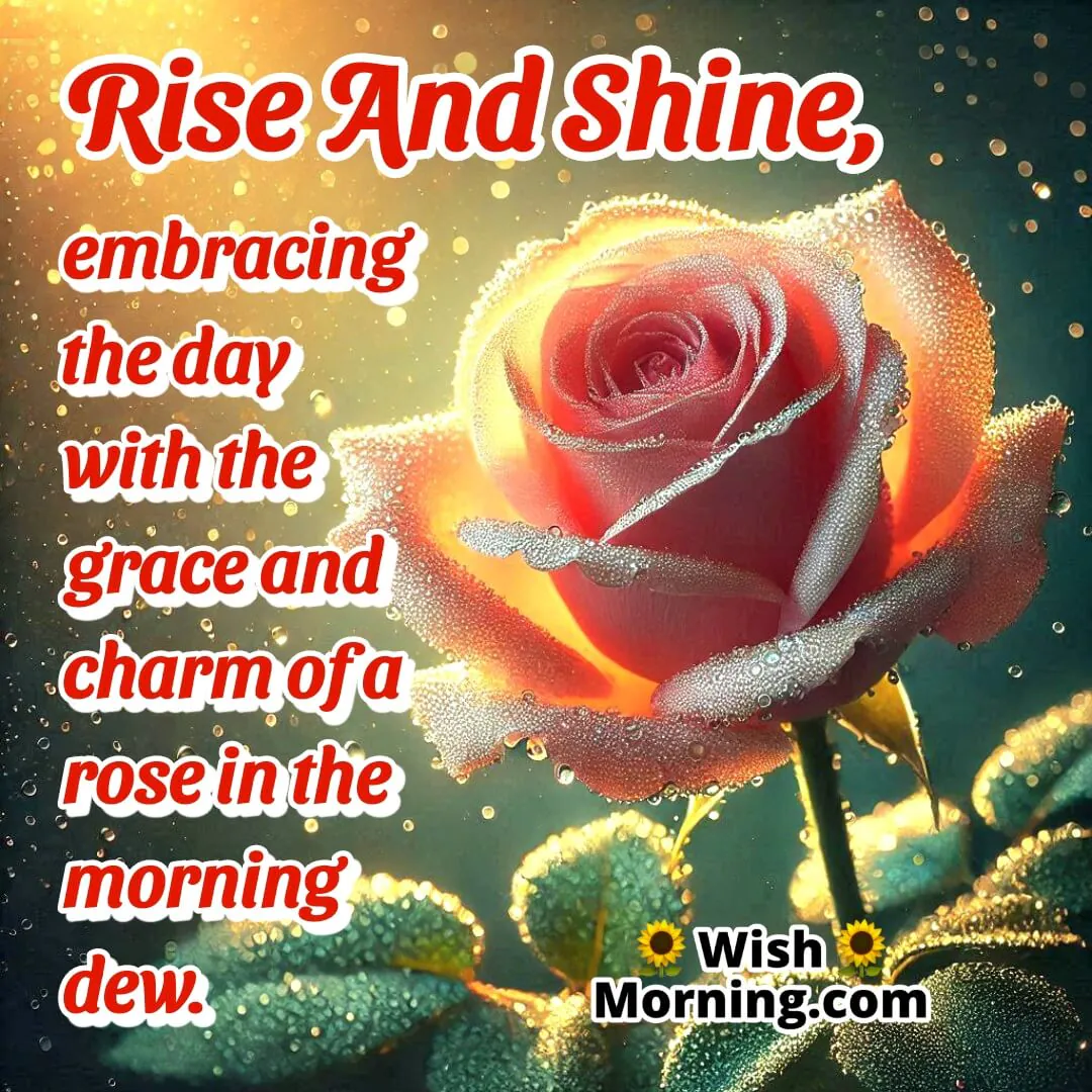 A graceful rose with morning dew, symbolizing charm and elegance.