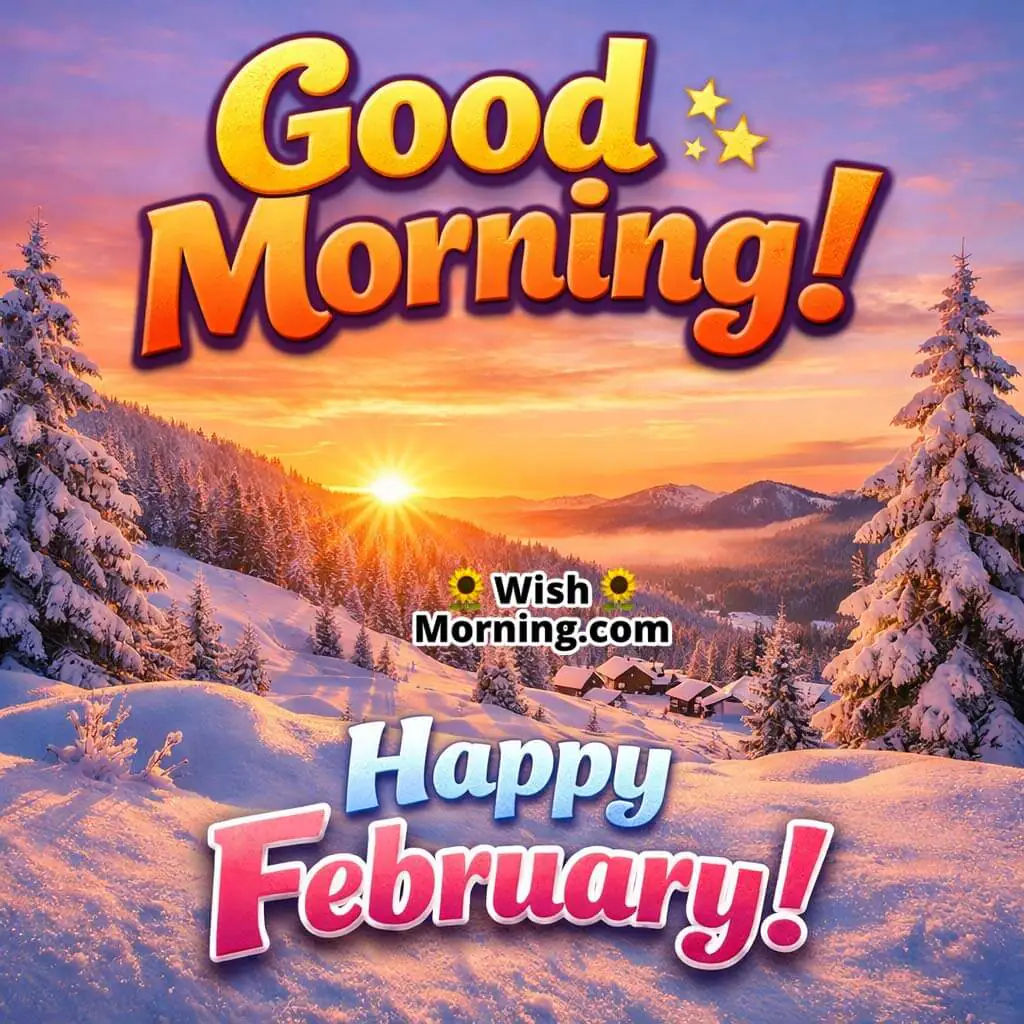 Good Morning Happy February Sunrise Snowy Hill