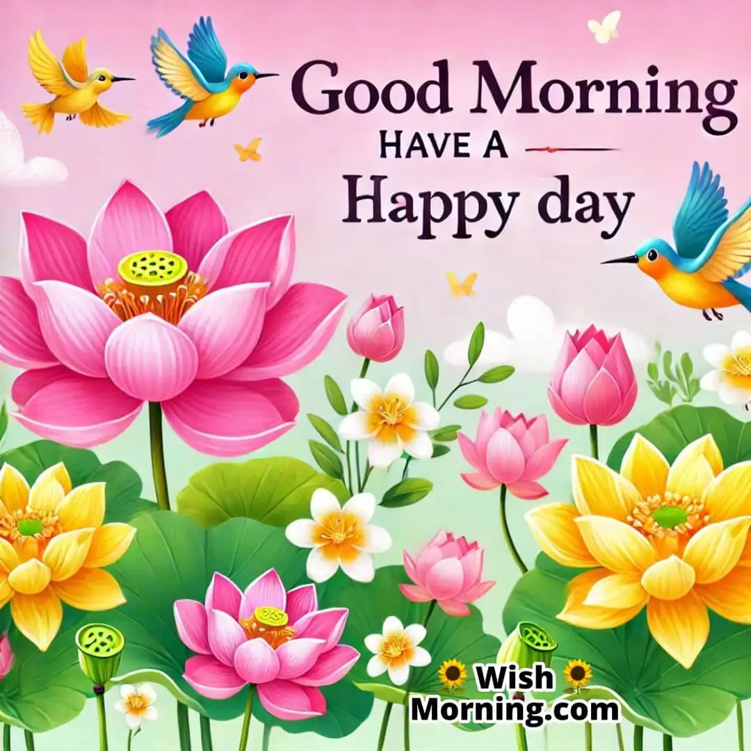 Bright pink lotus and yellow lilies in bloom, evoking happiness for the day.