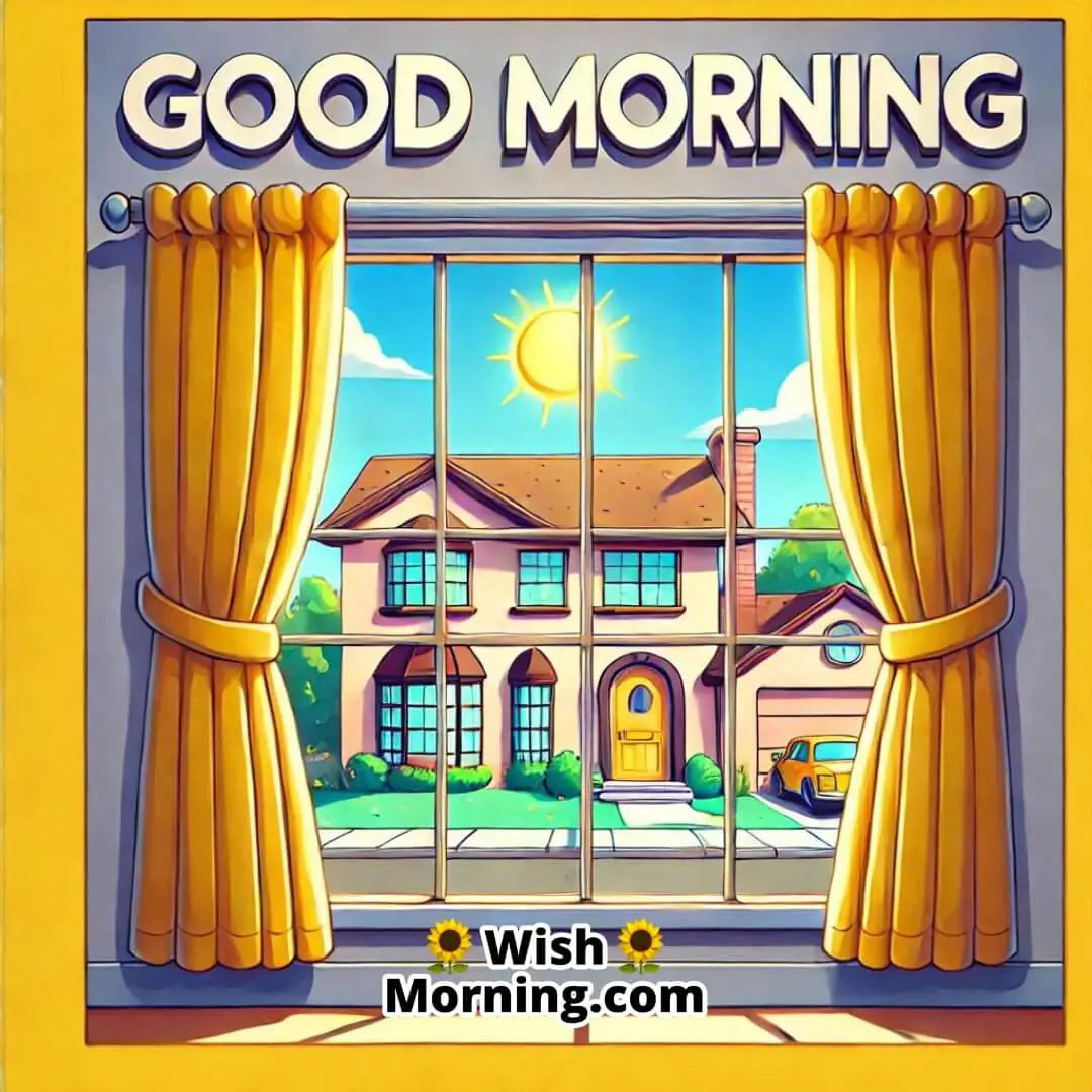 Springfield morning with sunlight streaming through the Simpson household, peaceful Good Morning scene.