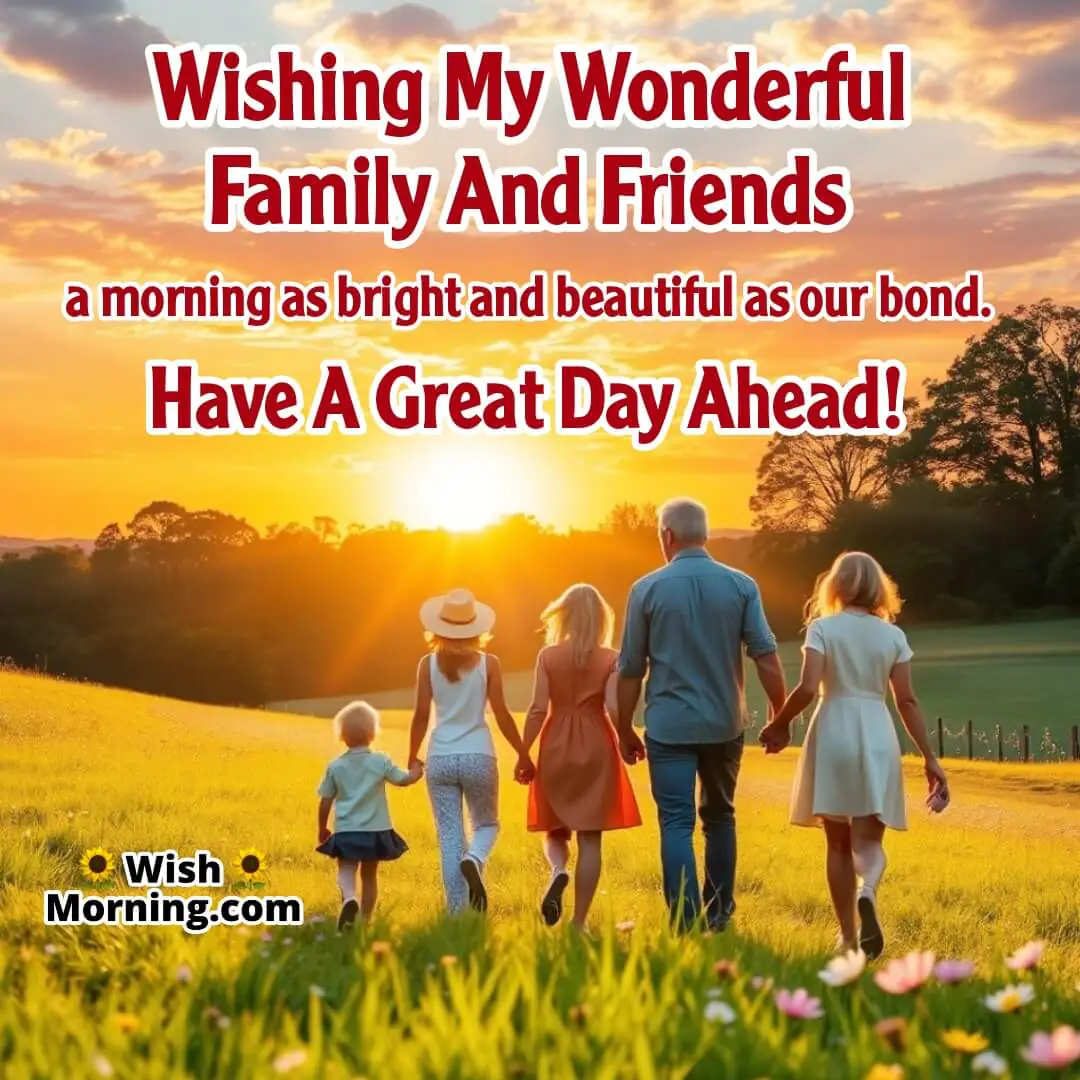 A family and friends walking in a sunrise-lit meadow, symbolizing strong and beautiful connections.