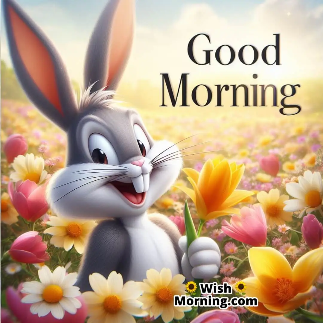 Bugs Bunny With Flowers Morning Card