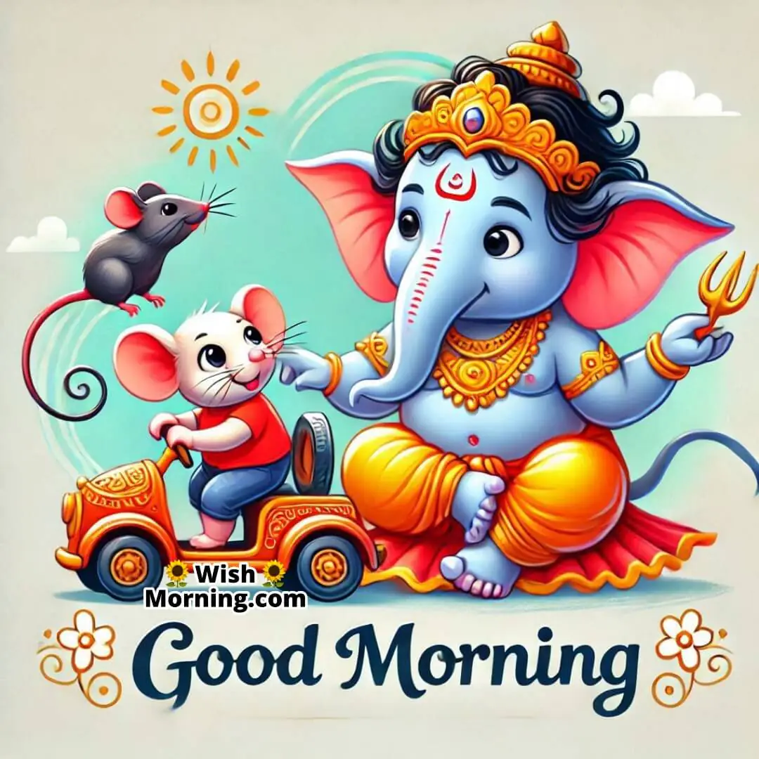 Good Morning Bal Ganesha And Mouse Playing