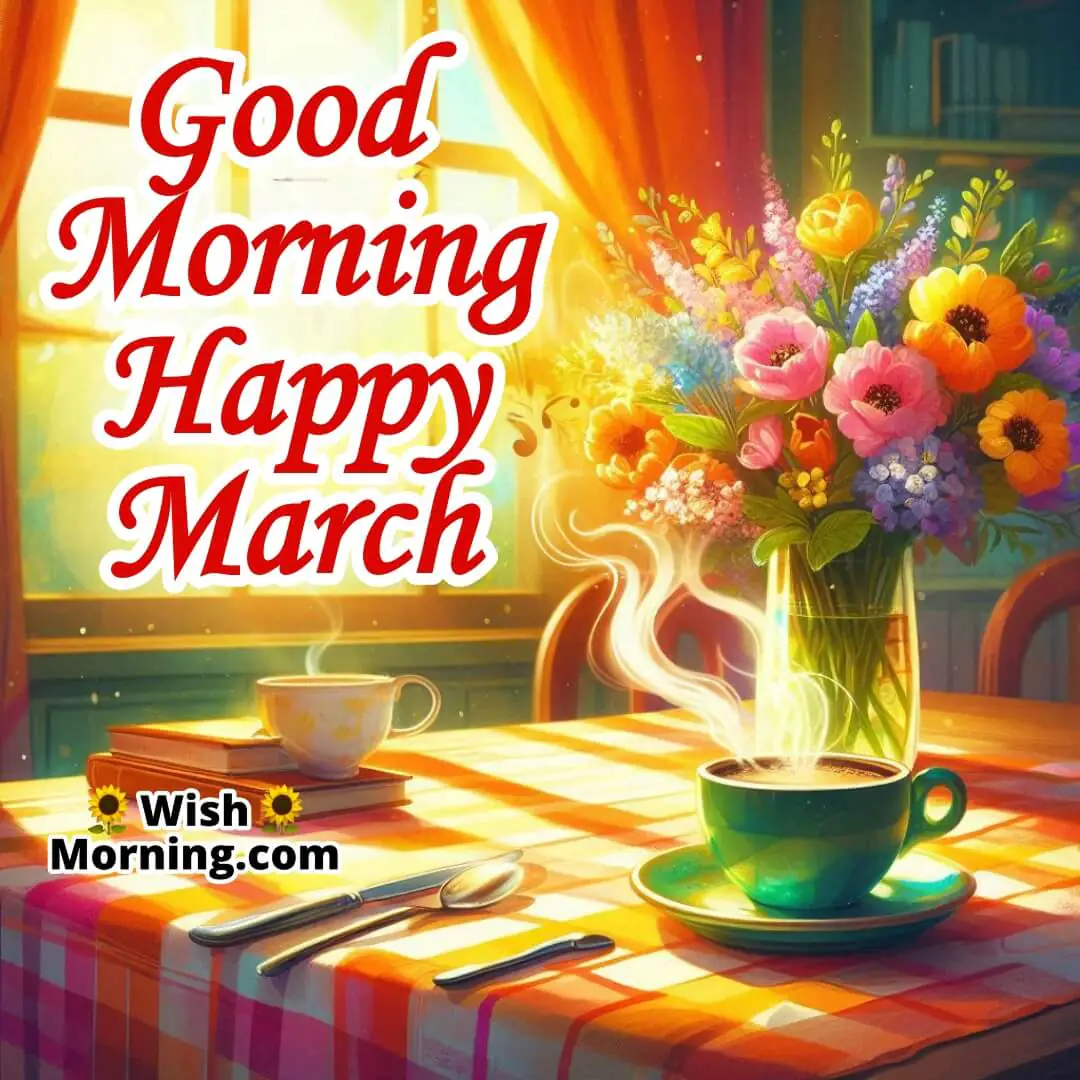 Good Morning Happy March Coffee And Flowers