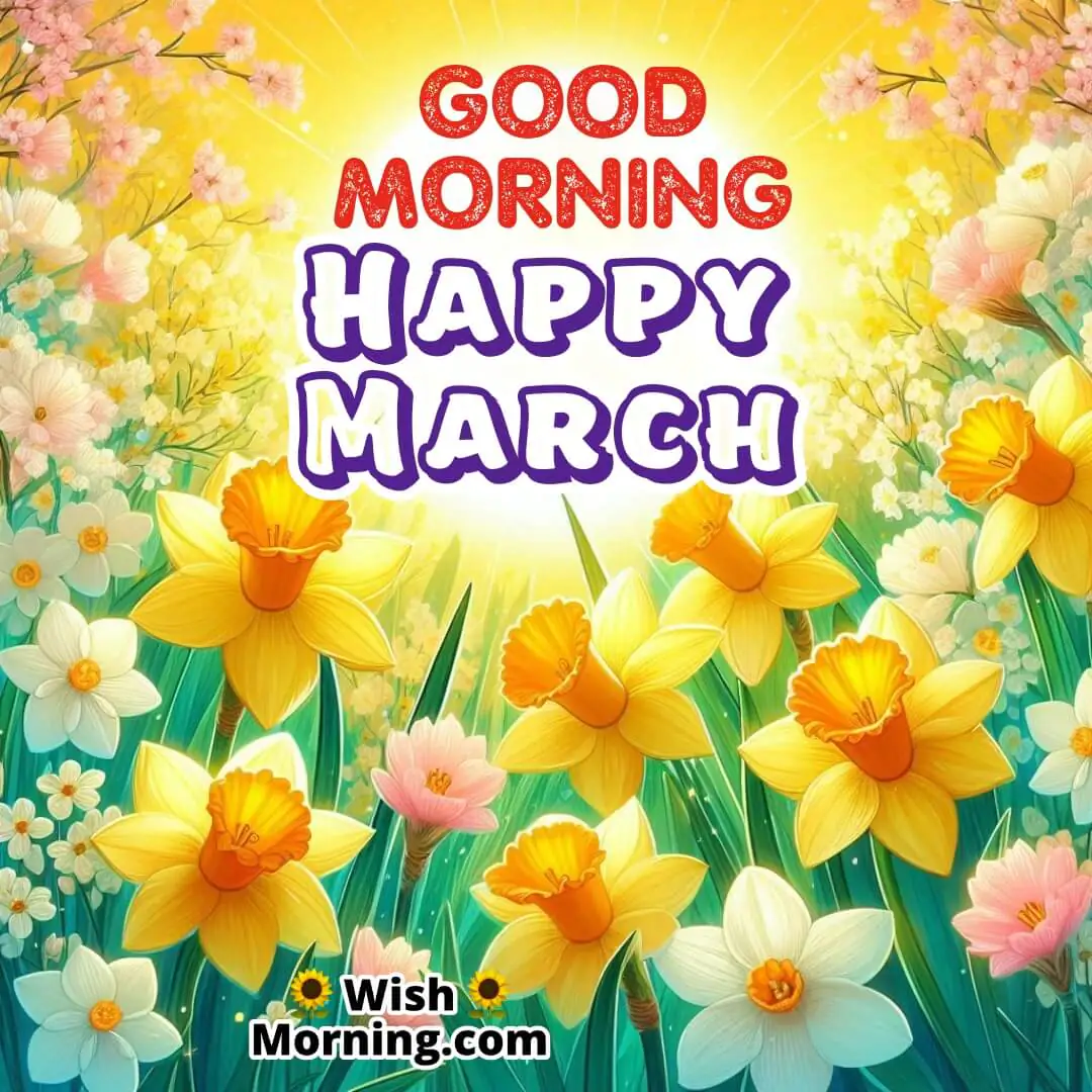 Good Morning Happy March Daffodils In Bloom Image