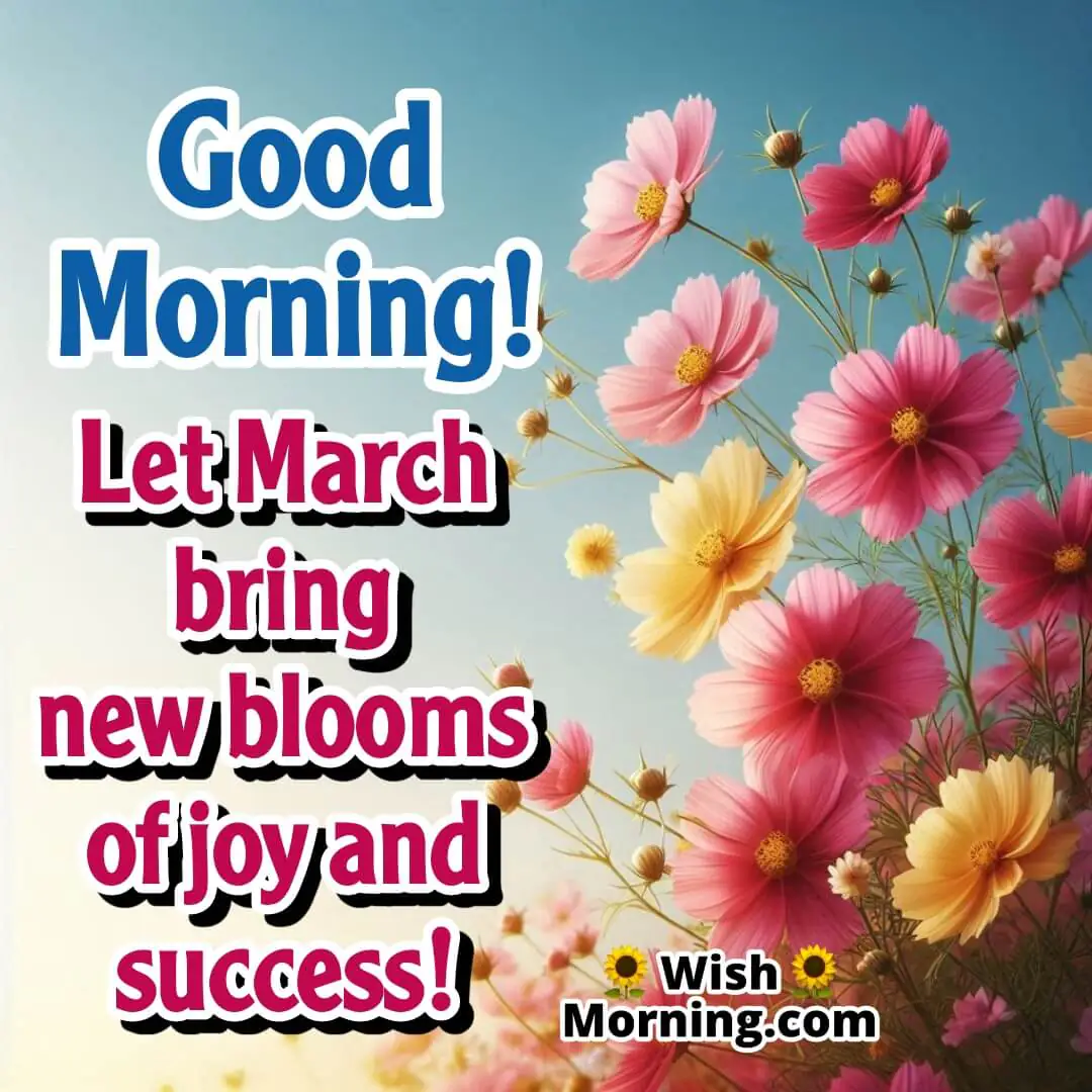Fresh pink and yellow flowers blooming under a blue sky, symbolizing happiness and growth in March.