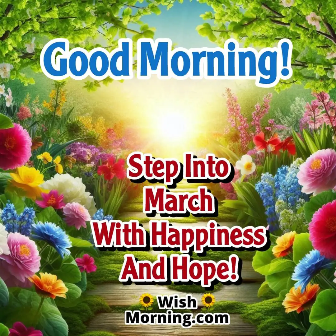A vibrant pathway lined with flowers leading to the sunrise, symbolizing new beginnings in March.