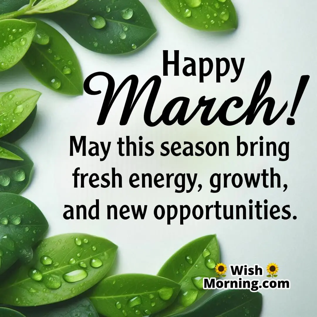 Happy March Fresh Spring Leaves Greetings