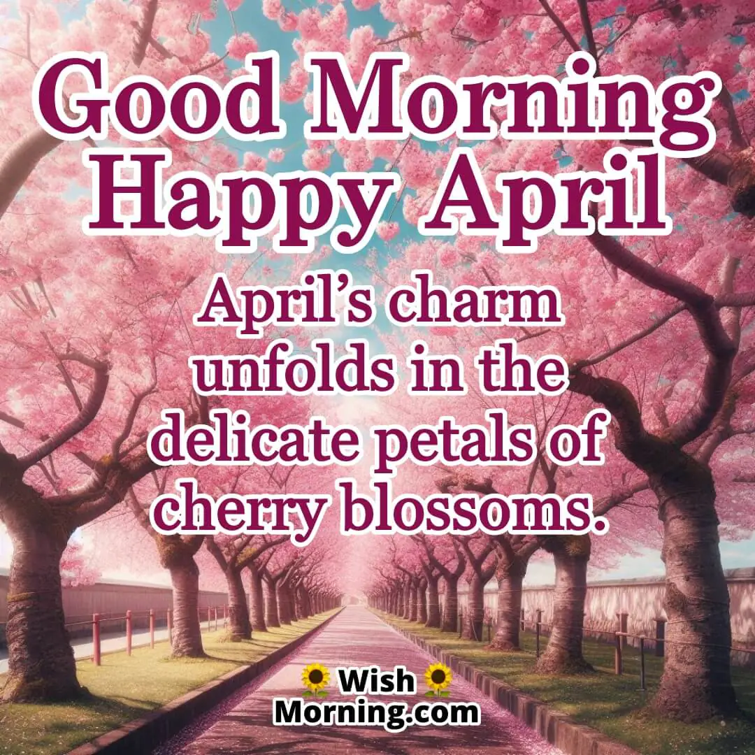 A serene April morning filled with the delicate beauty of cherry blossoms, symbolizing renewal and happiness.