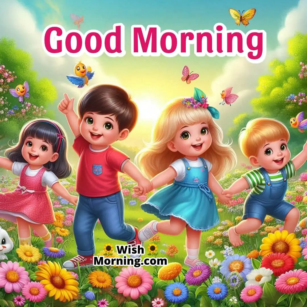 Good Morning Children Playing In Spring