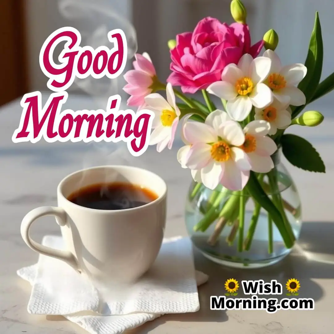 Good Morning Coffee And Spring Flowers