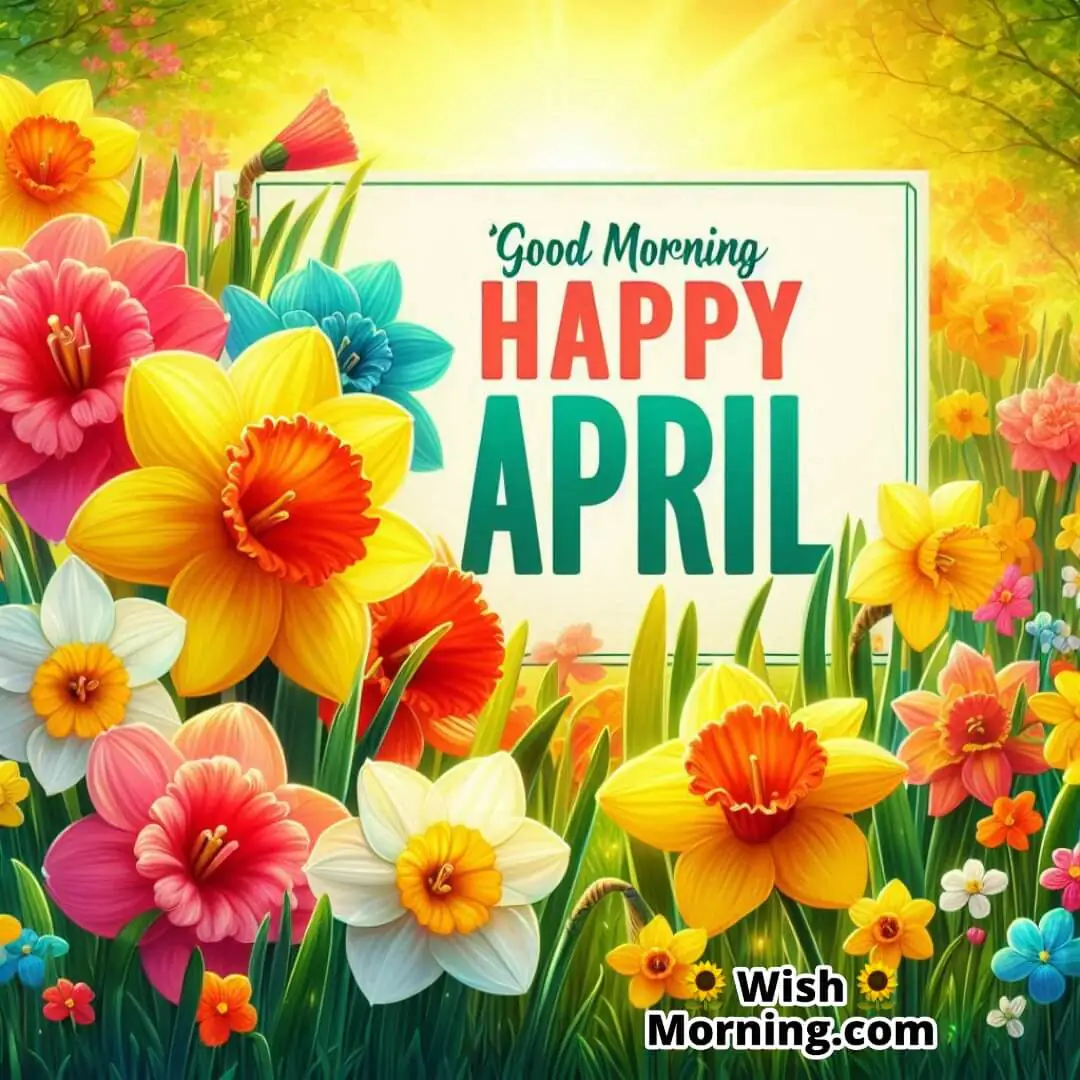 Good Morning Happy April Daffodils Blooms