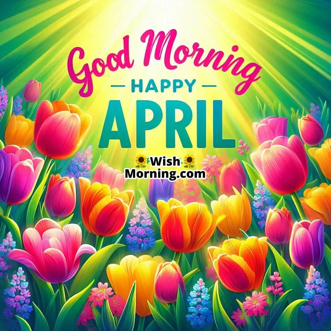 Good Morning Happy April Tulips Blooms