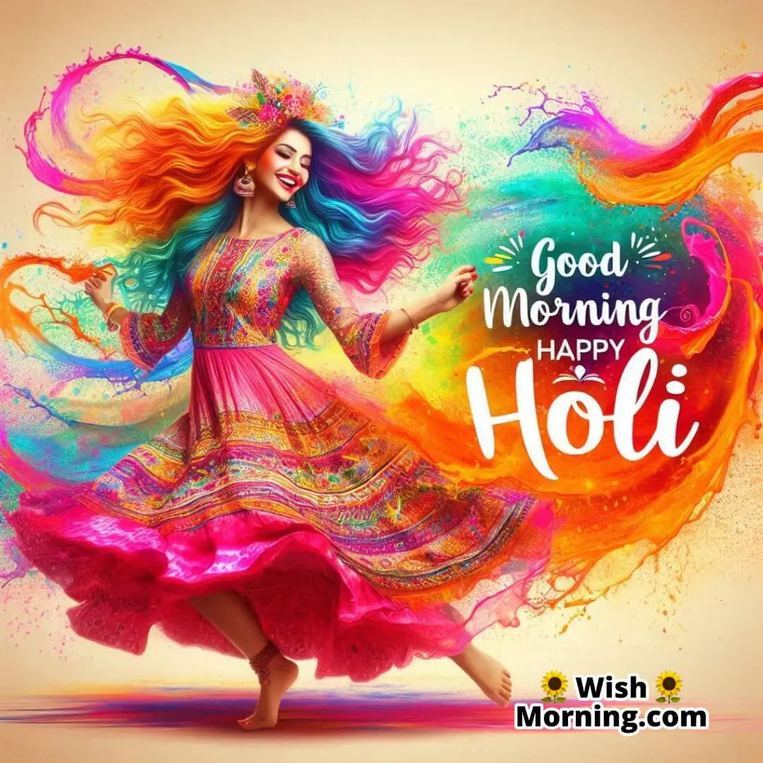 Good Morning Happy Holi Dancing Woman