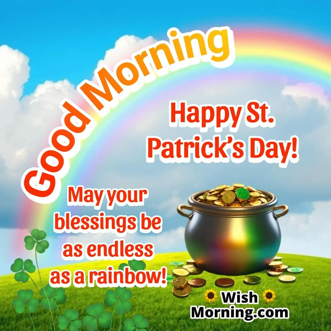A vibrant rainbow leading to a pot of gold, symbolizing hope, luck, and the magic of St. Patrick’s Day.