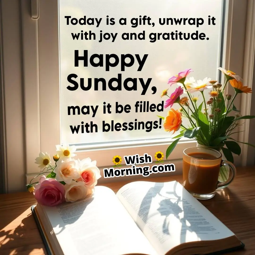 A bright Sunday morning with fresh flowers and warm sunlight, symbolizing gratitude and blessings.
