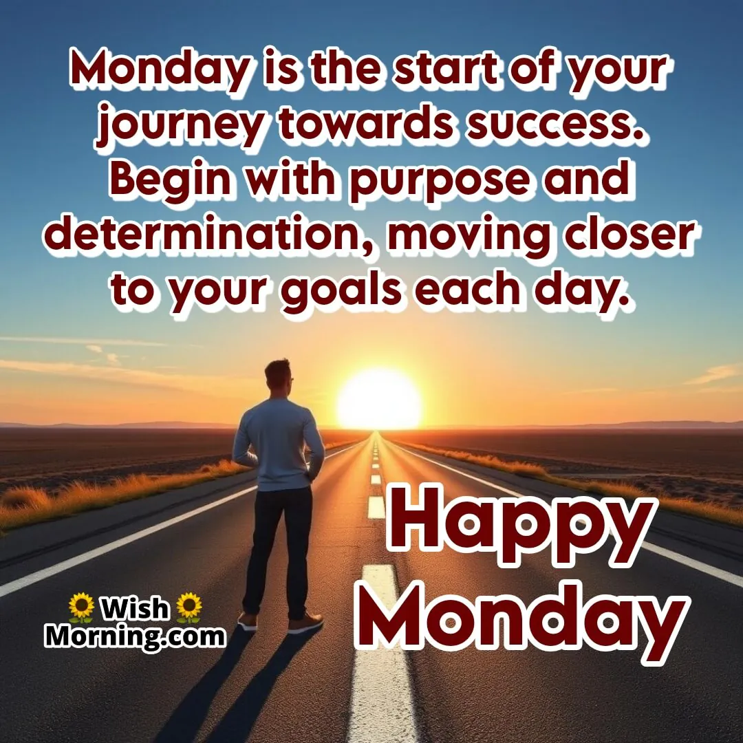 A sunrise over a long road on Monday, symbolizing a fresh start and determination toward success.