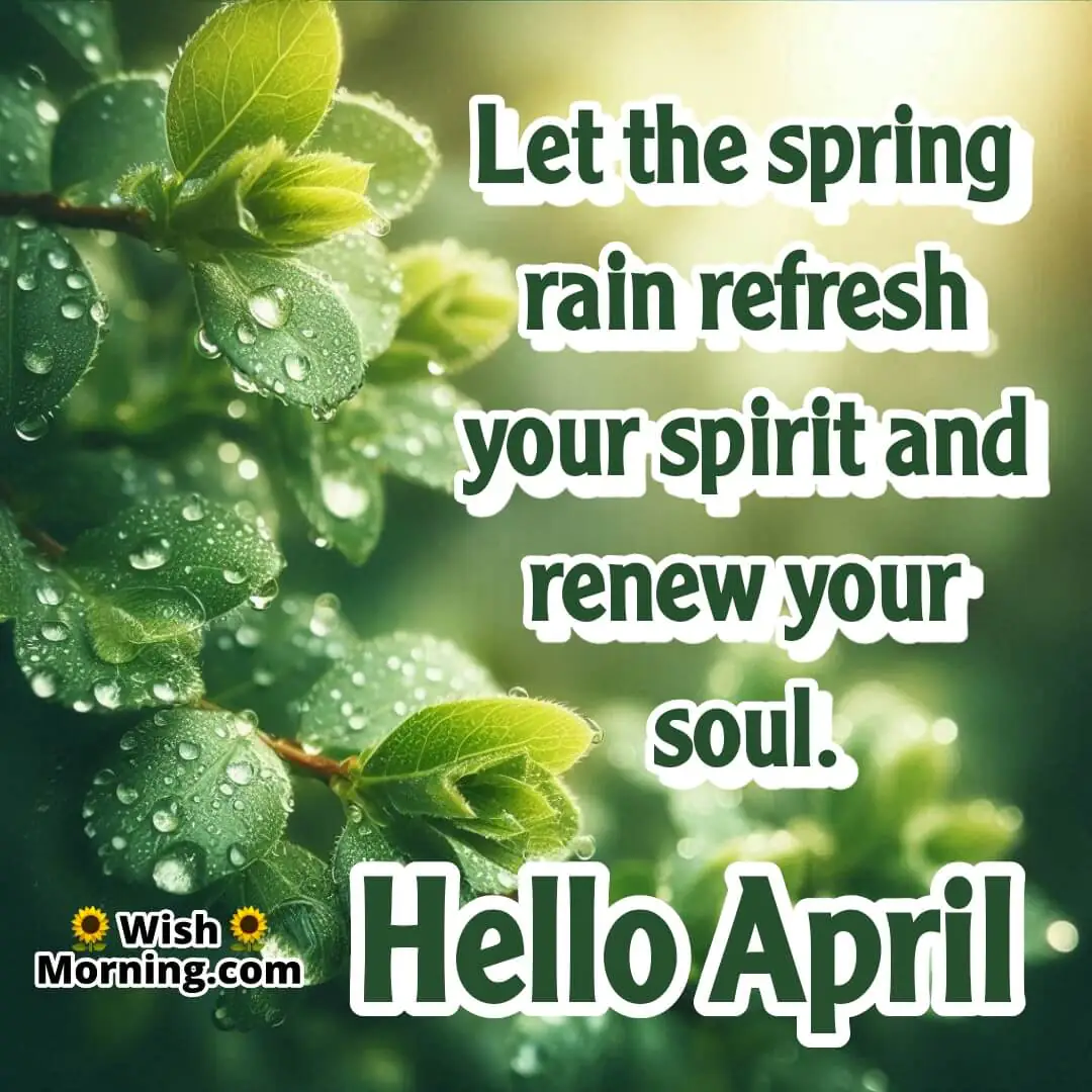 Hello April Raindrops On Green Leaves Wish