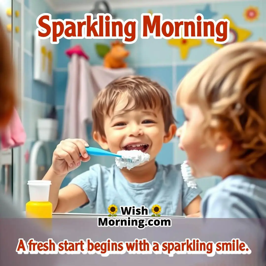 A cheerful child brushing their teeth, symbolizing a fresh and healthy morning start.