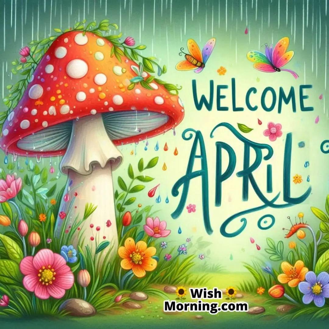 Welcome April Raindrops On Fresh Mushroom Pic