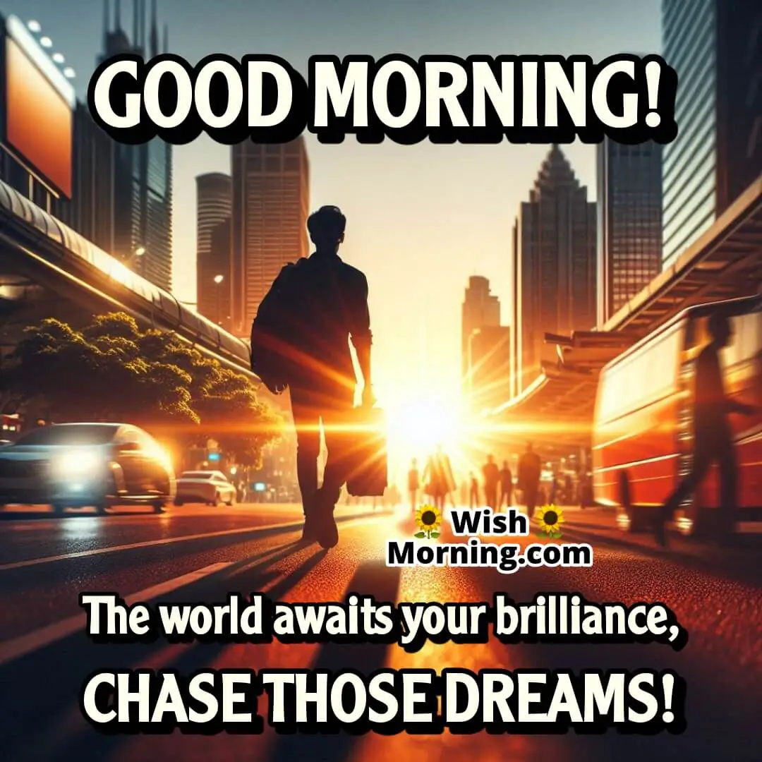 Person walking in a city street at sunrise symbolizing to chase Dreams.
