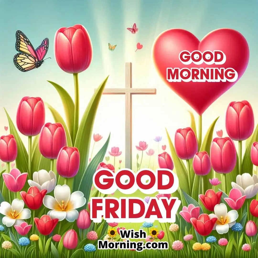 Good Morning Good Friday With Heart And Flowers