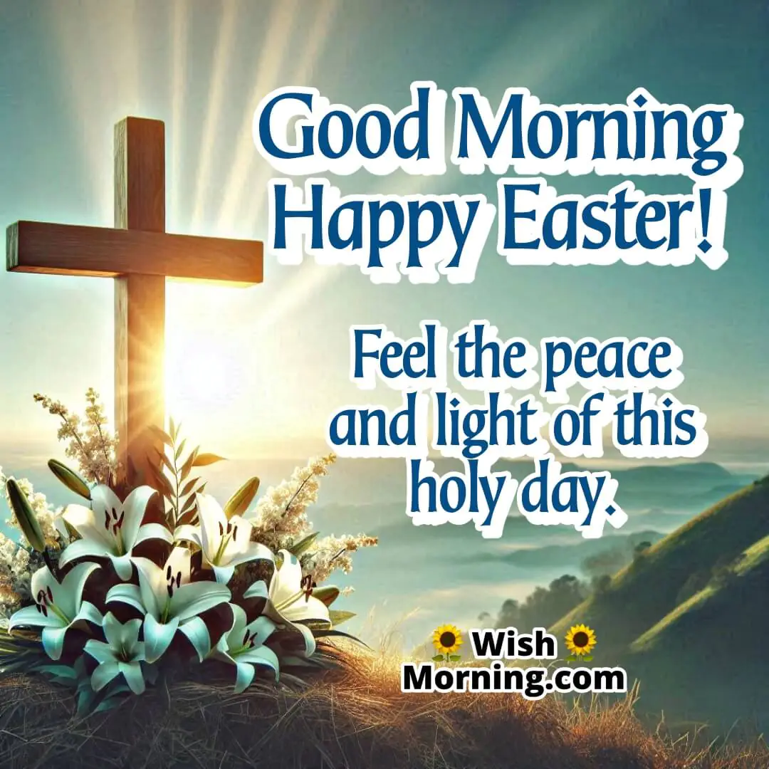 A peaceful Easter morning with cross and light symbolizing hope and blessings.