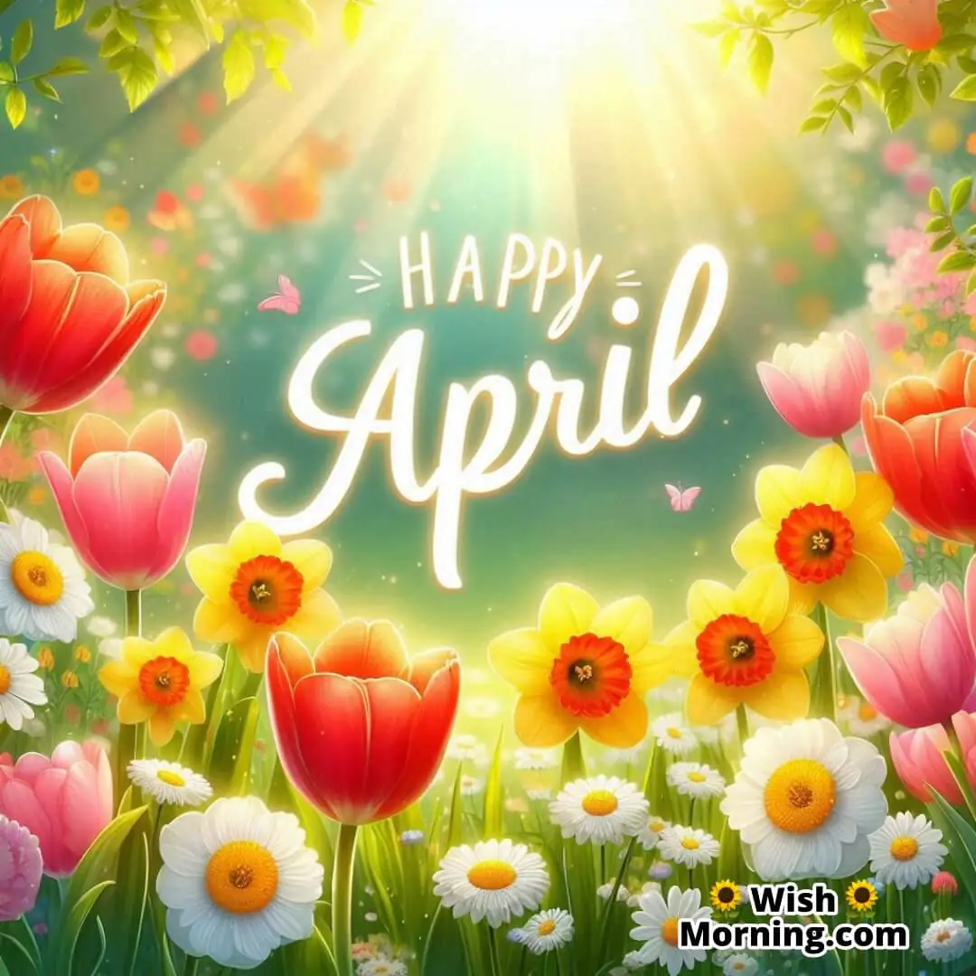 Happy April Blooming Flowers In The Garden