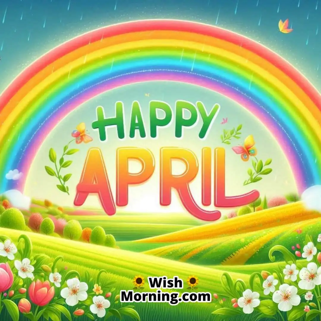 Happy April Rainbow Spring Rain Image
