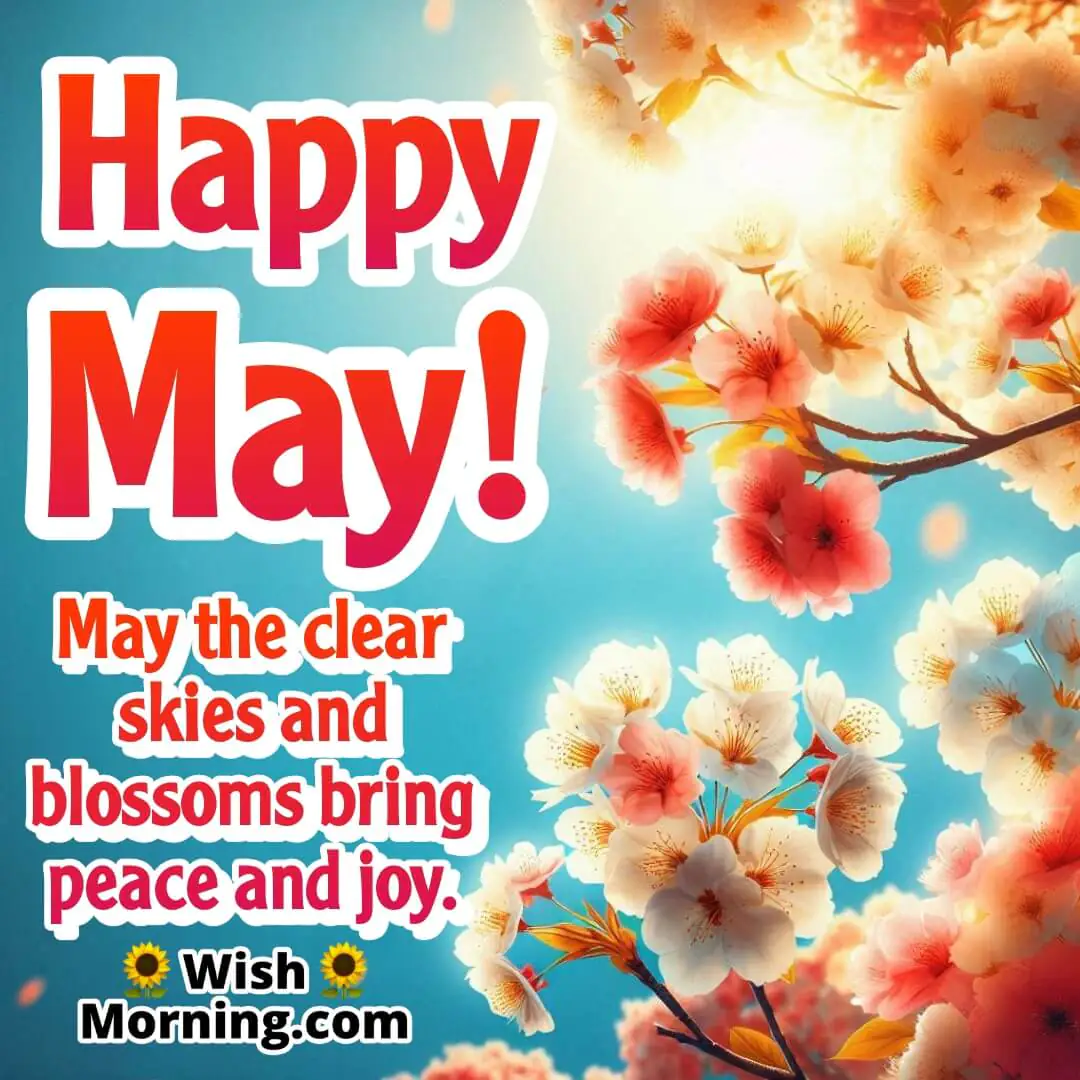 Blossoming trees under clear blue May skies, symbolizing serenity, clarity, and seasonal joy.
