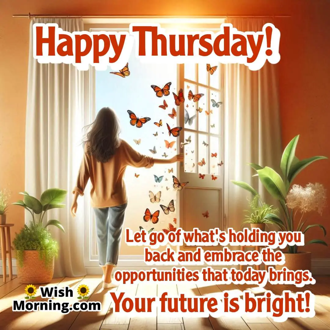 Happy Thursday image featuring window opening to light, symbolizing release and fresh possibilities.