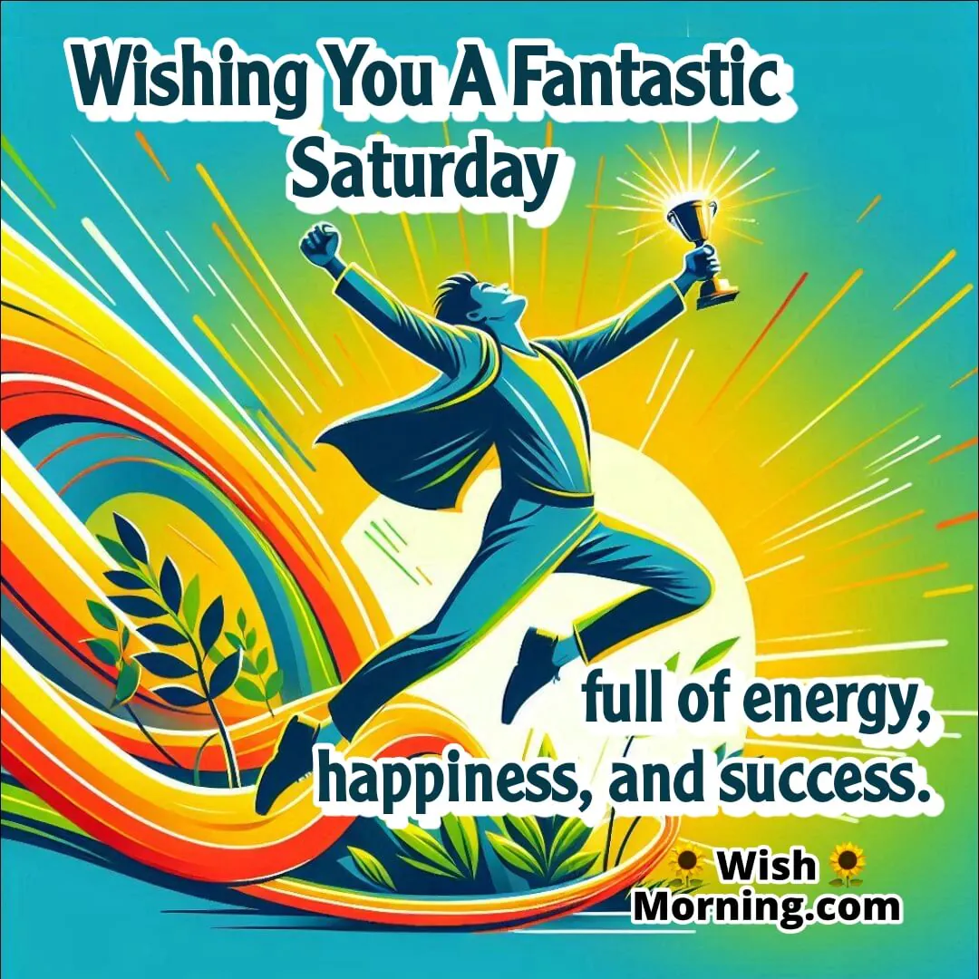 A person jumping in joy outdoors, symbolizing energy, happiness, and success for Saturday.