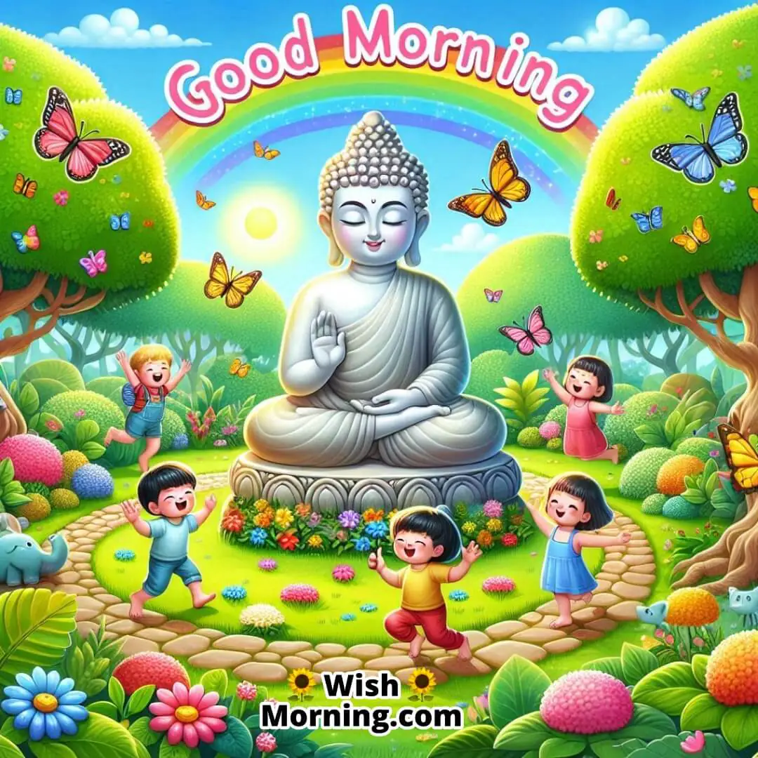 Good Morning Buddha Garden With Children Pic