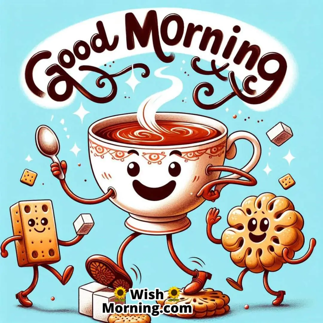 Good Morning Dancing Tea Cup Cartoon Pic
