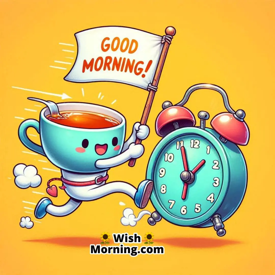 Good Morning Energetic Tea Cup Cartoon Image