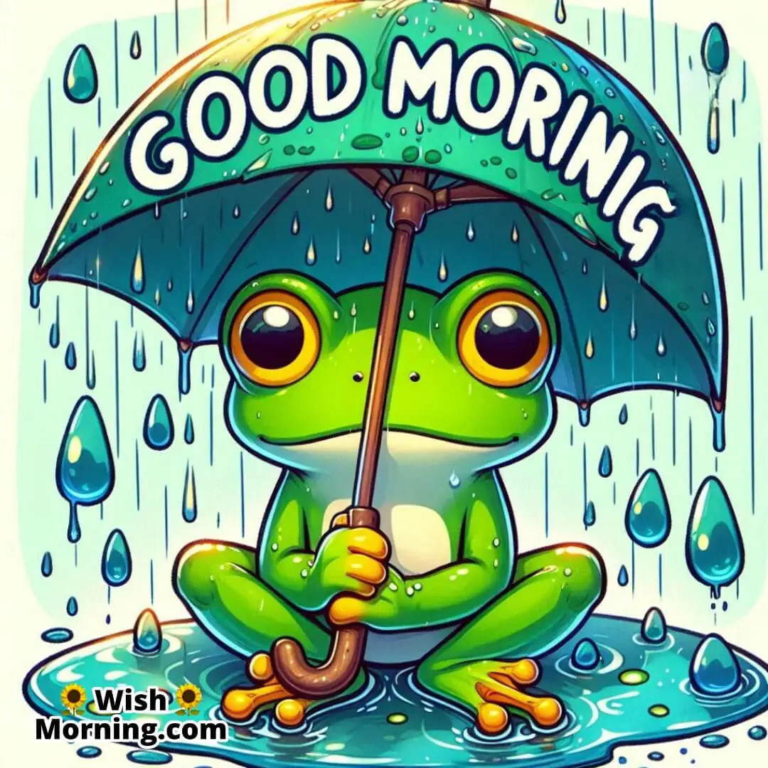Good Morning Frog In Rainy Puddle