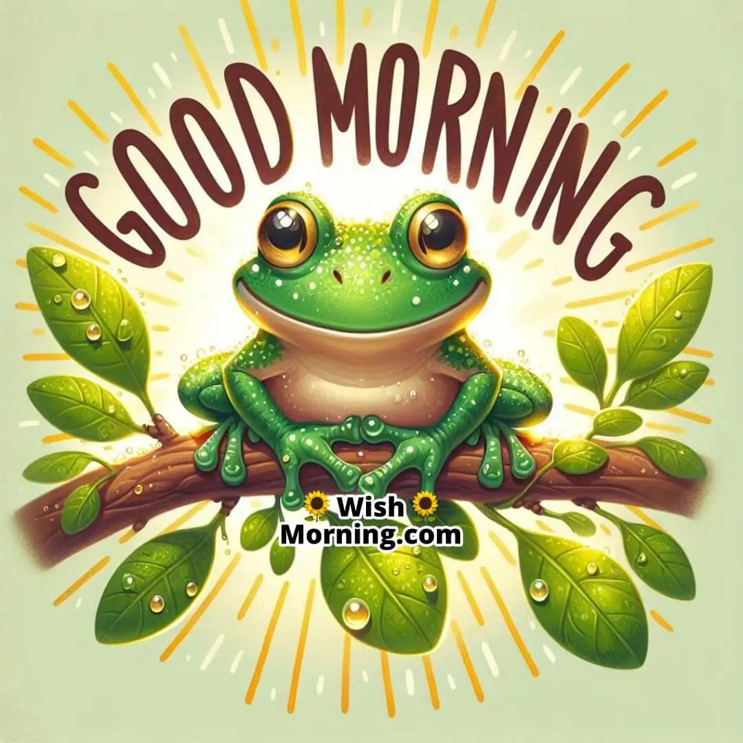 A smiling frog symbolizing a joyful start to the new day.