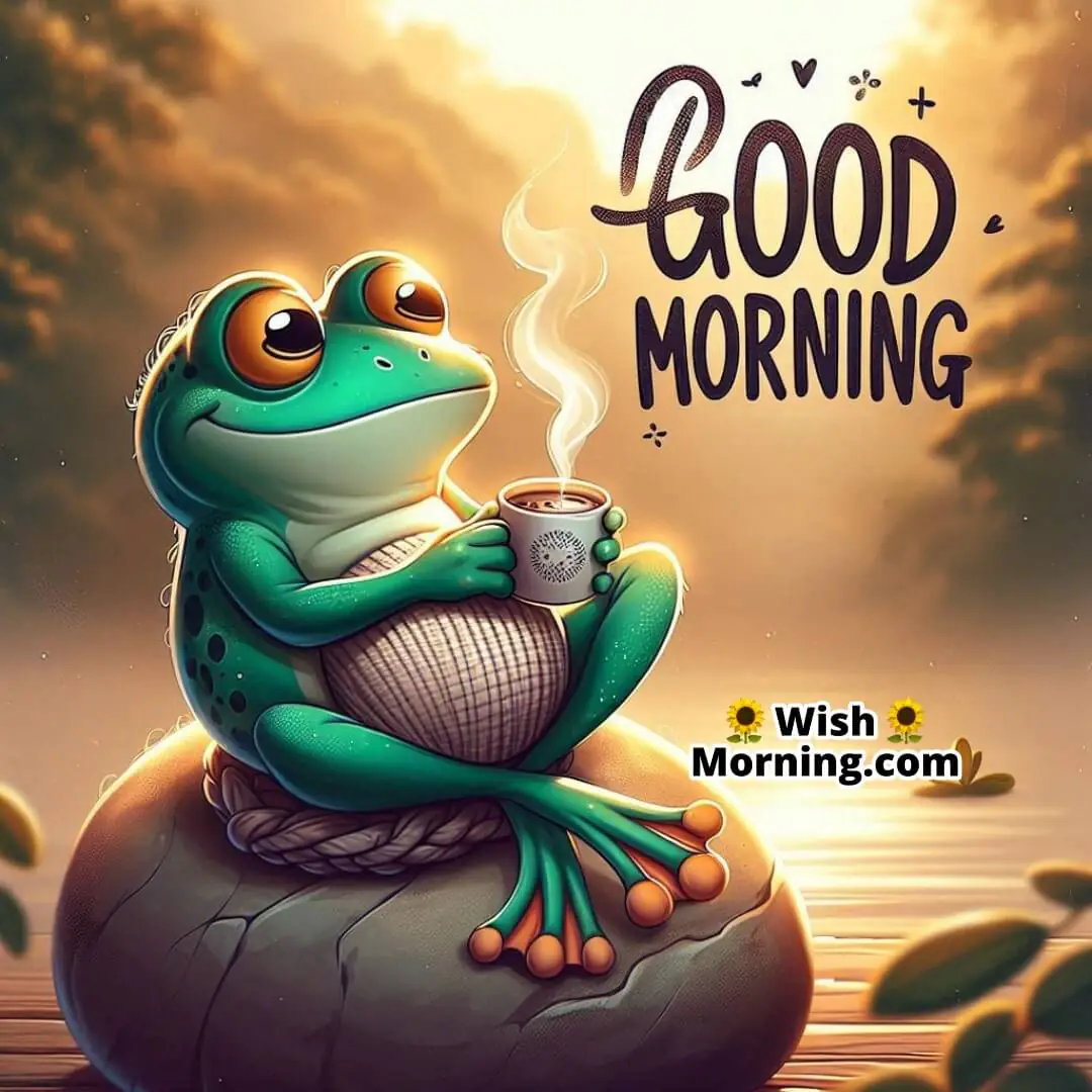 Good Morning Frog With A Coffee Cup