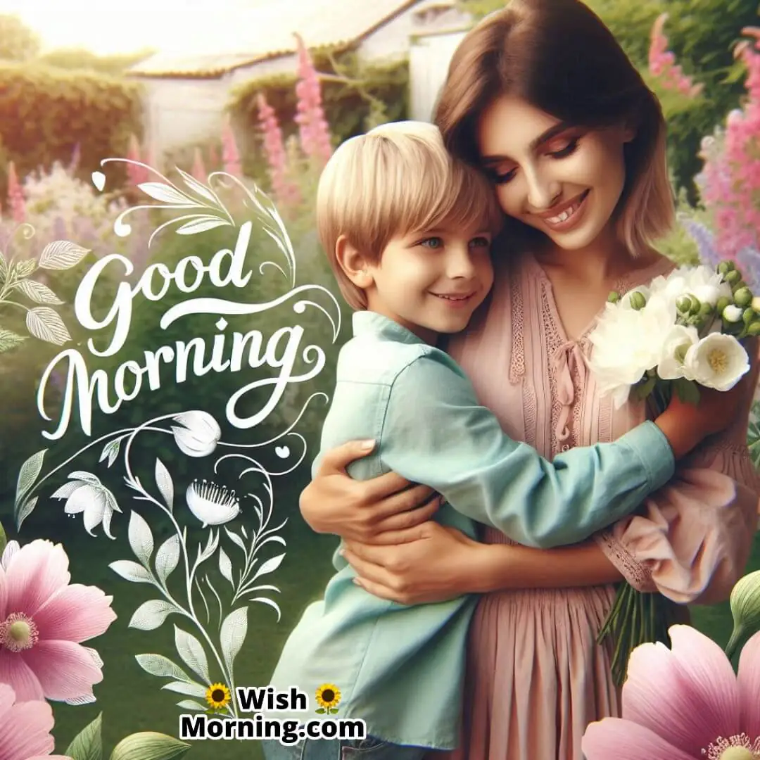 Good Morning Hug Image For Mother And Child