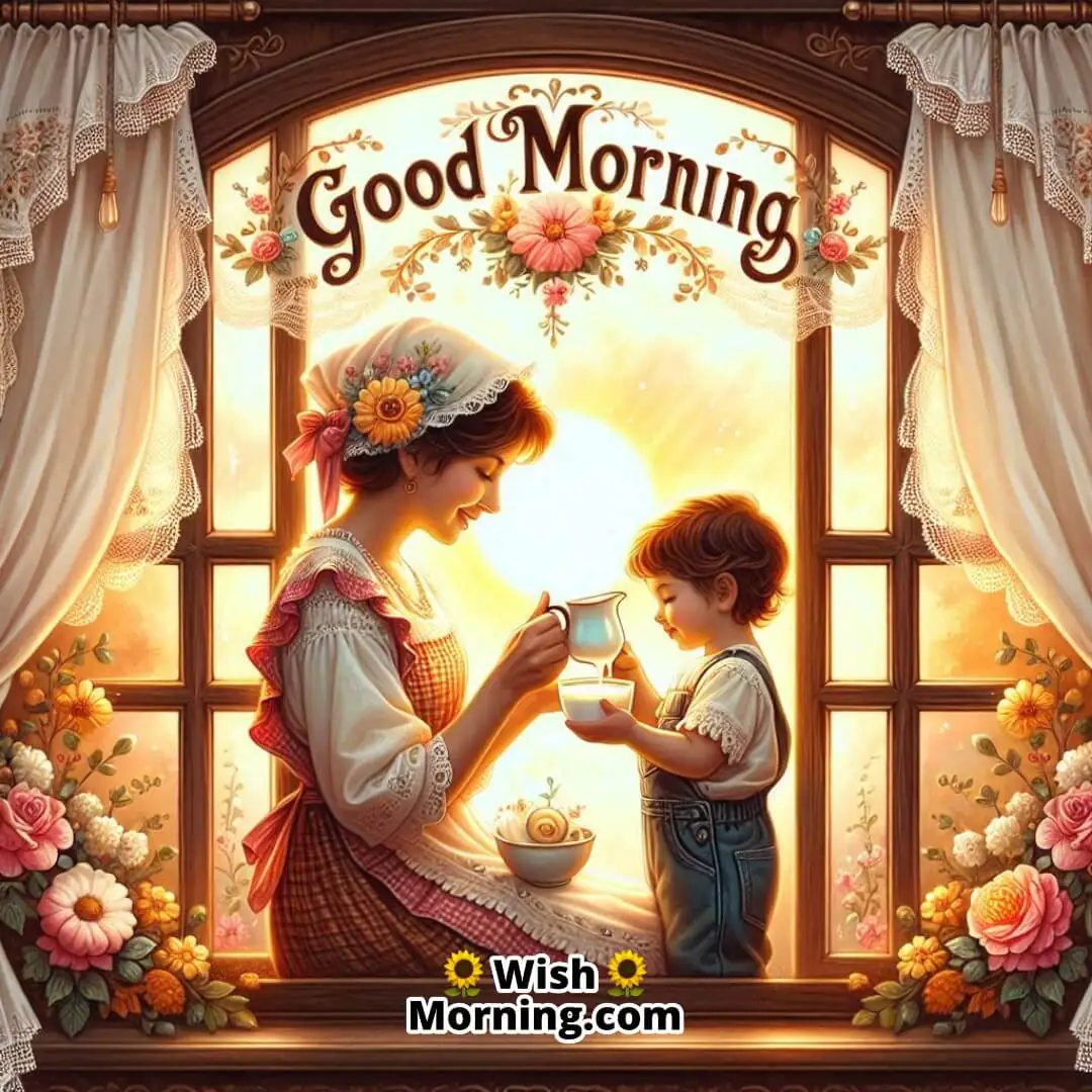 Good Morning Image For Mother With Tea & Sunshine