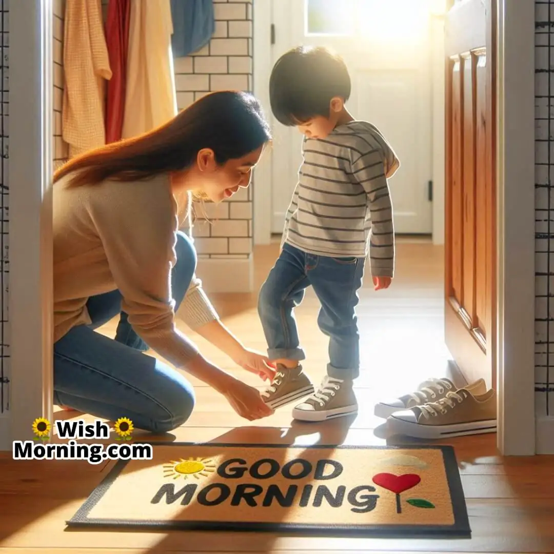 Good Morning Image Of Mother Helping Child Shoes