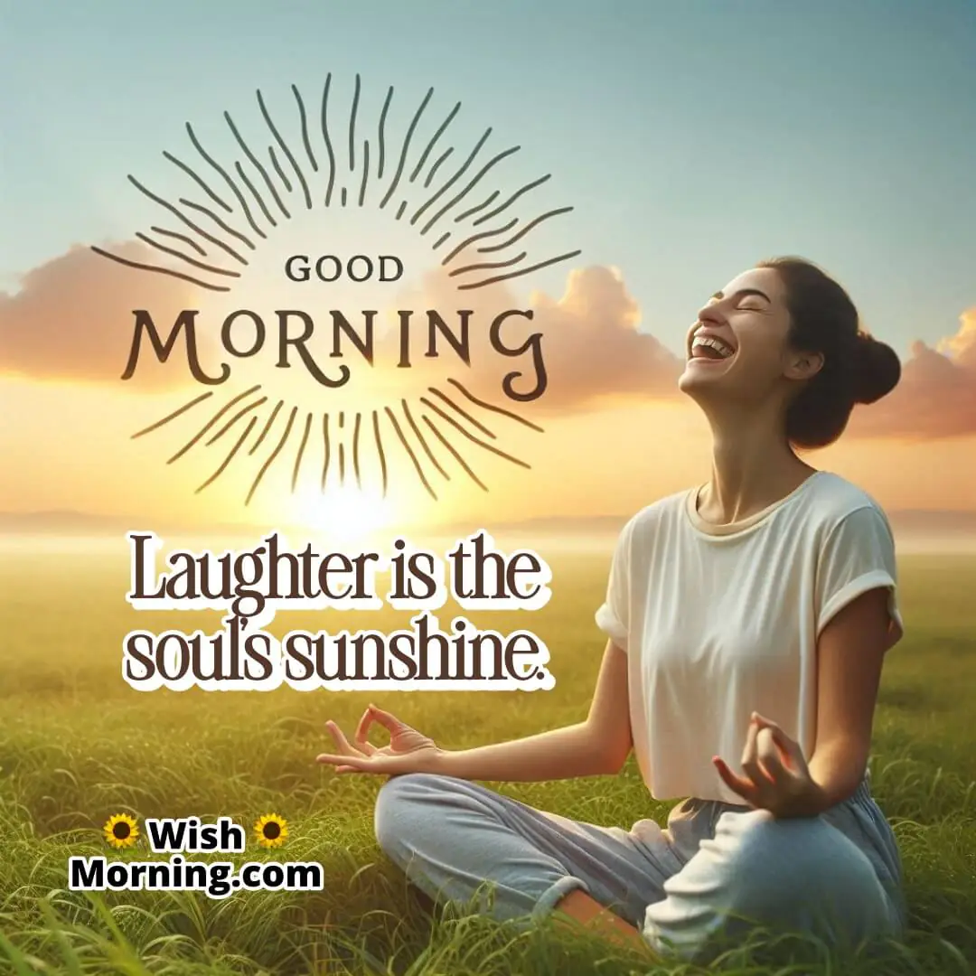 Morning meditation scene filled with calm and spontaneous laughter.