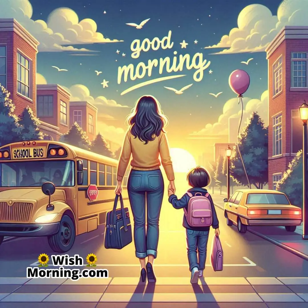 Good Morning Pic Of Mother Walking Child To Bus