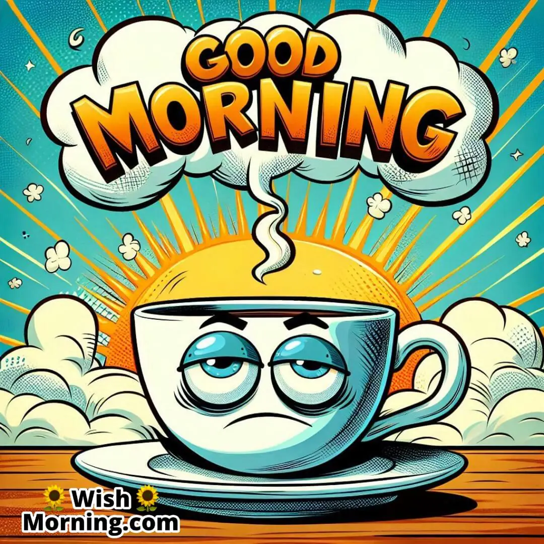 Good Morning Sleepy Cartoon Tea Cup Picture