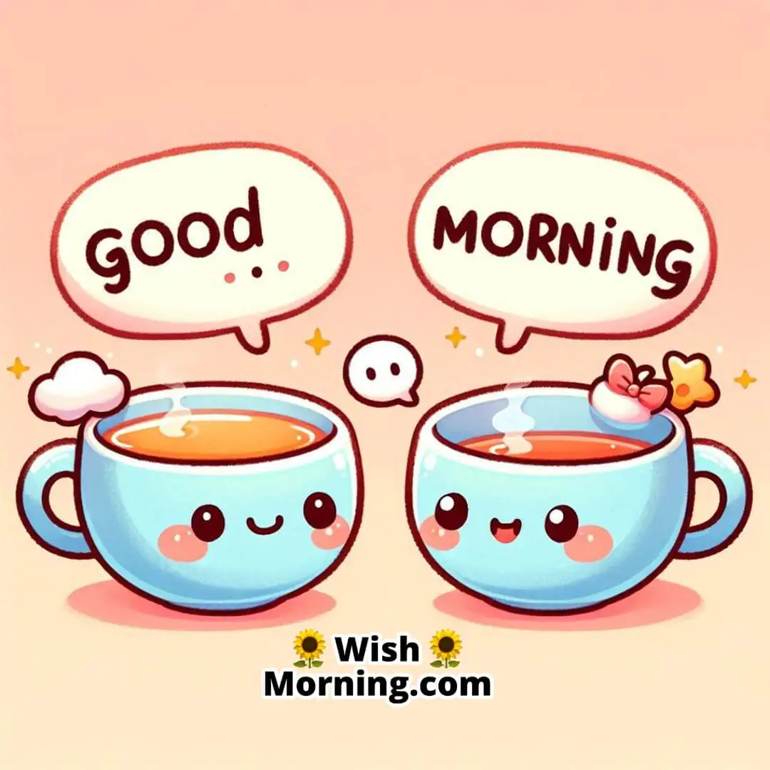 Good Morning Talking Cartoon Tea Cups Image