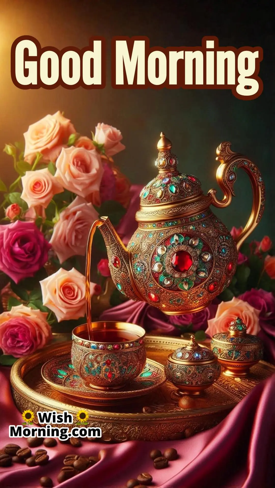 Good Morning With Royal Tea And Roses