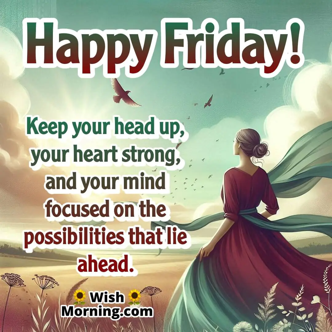 Friday motivation with uplifting pose and bright open sky for inspiration.